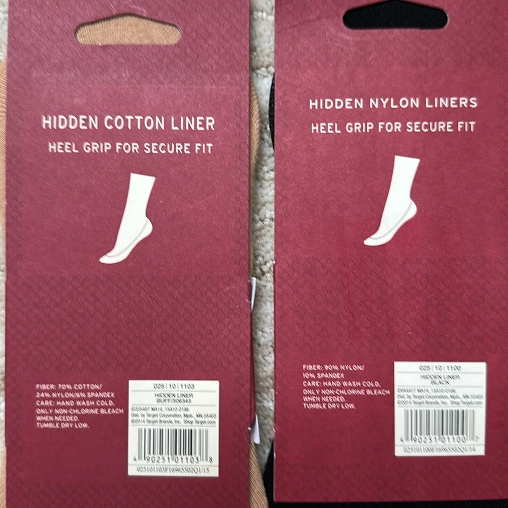 4 Pairs Merona and Peds Hidden Nylon Liner Socks - Black Pattern and Nude